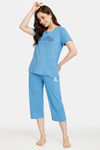 Rosaline Reclaimed Nature Knit Cotton Capri Set - Azure Blue — thumbnail 4